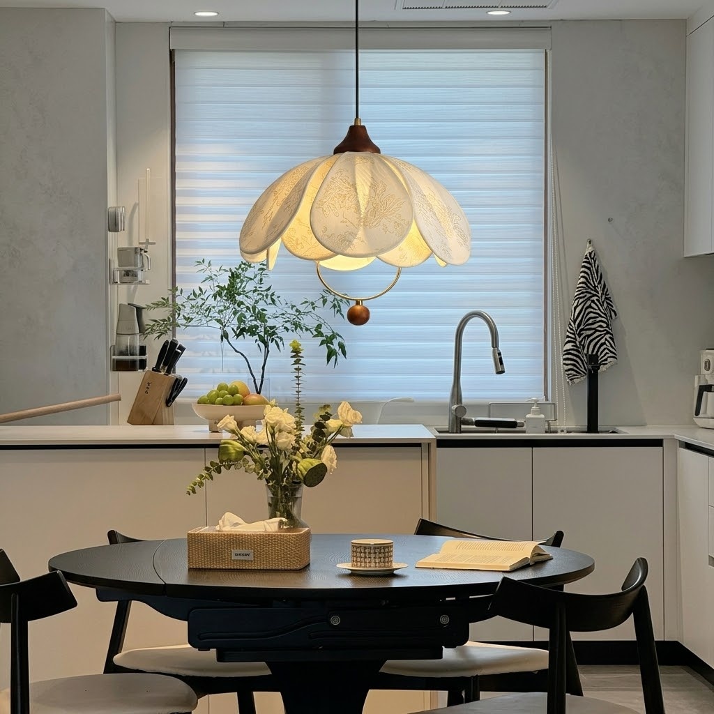 Elegant Floral Fabric Pendant Light for Dining Room
