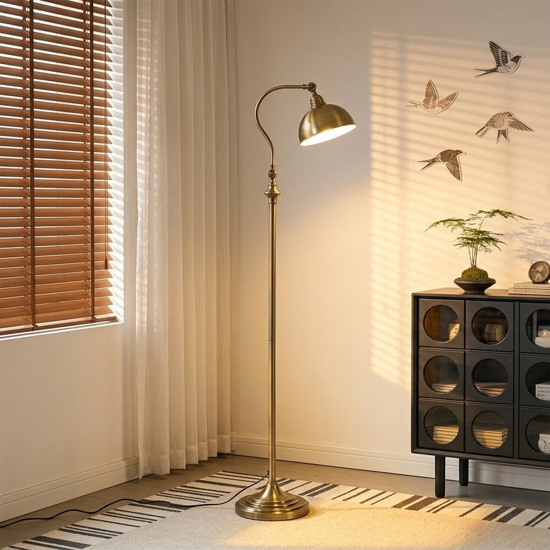 Vintage Adjustable Arc Floor Lamp with Dome Shade for Living Room