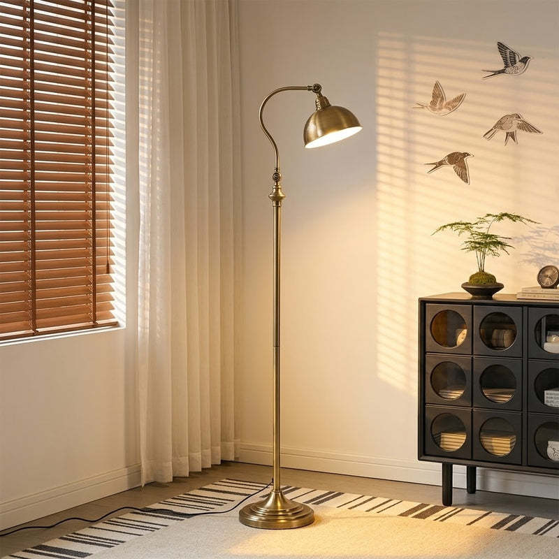 Vintage Adjustable Arc Floor Lamp with Dome Shade for Living Room