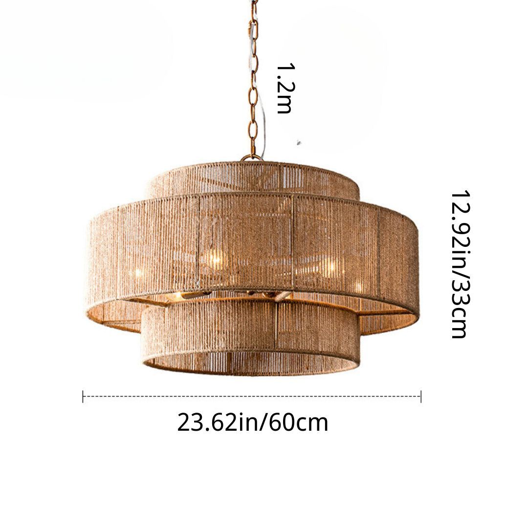 Bohemian Brown Hemp Rope Tiered Drum Chandelier Light-labpiecesign