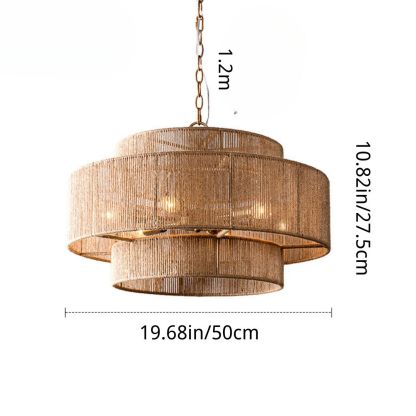 Bohemian Brown Hemp Rope Tiered Drum Chandelier Light-labpiecesign