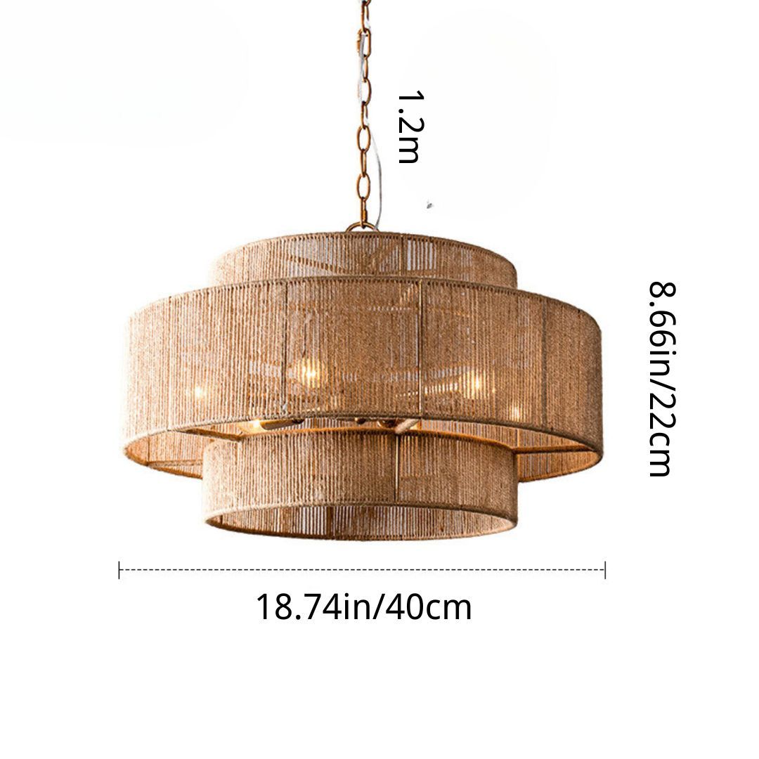 Bohemian Brown Hemp Rope Tiered Drum Chandelier Light-labpiecesign