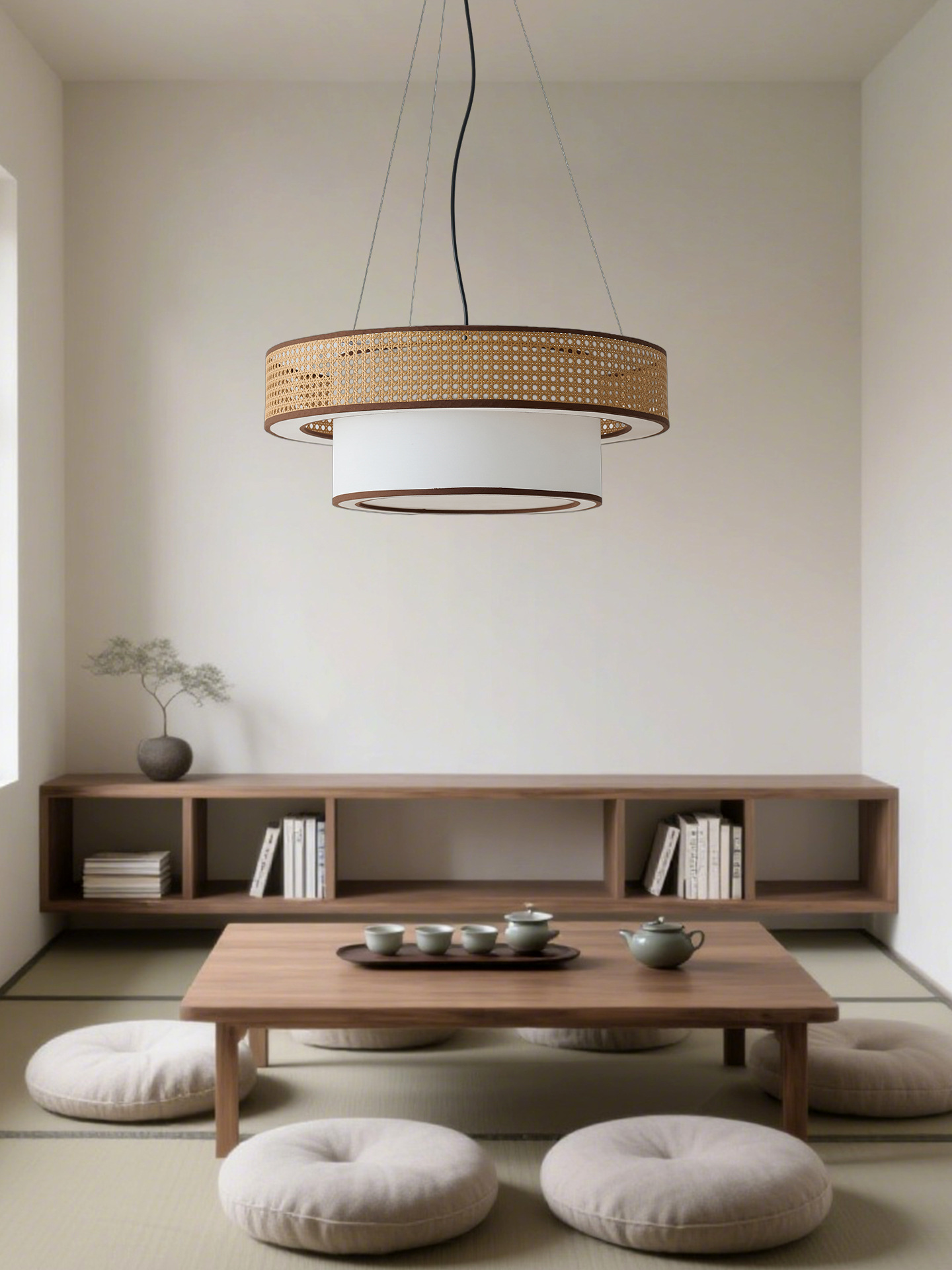 Japanese Style Rattan Pendant Light for Farmhouse Homestay Hotel