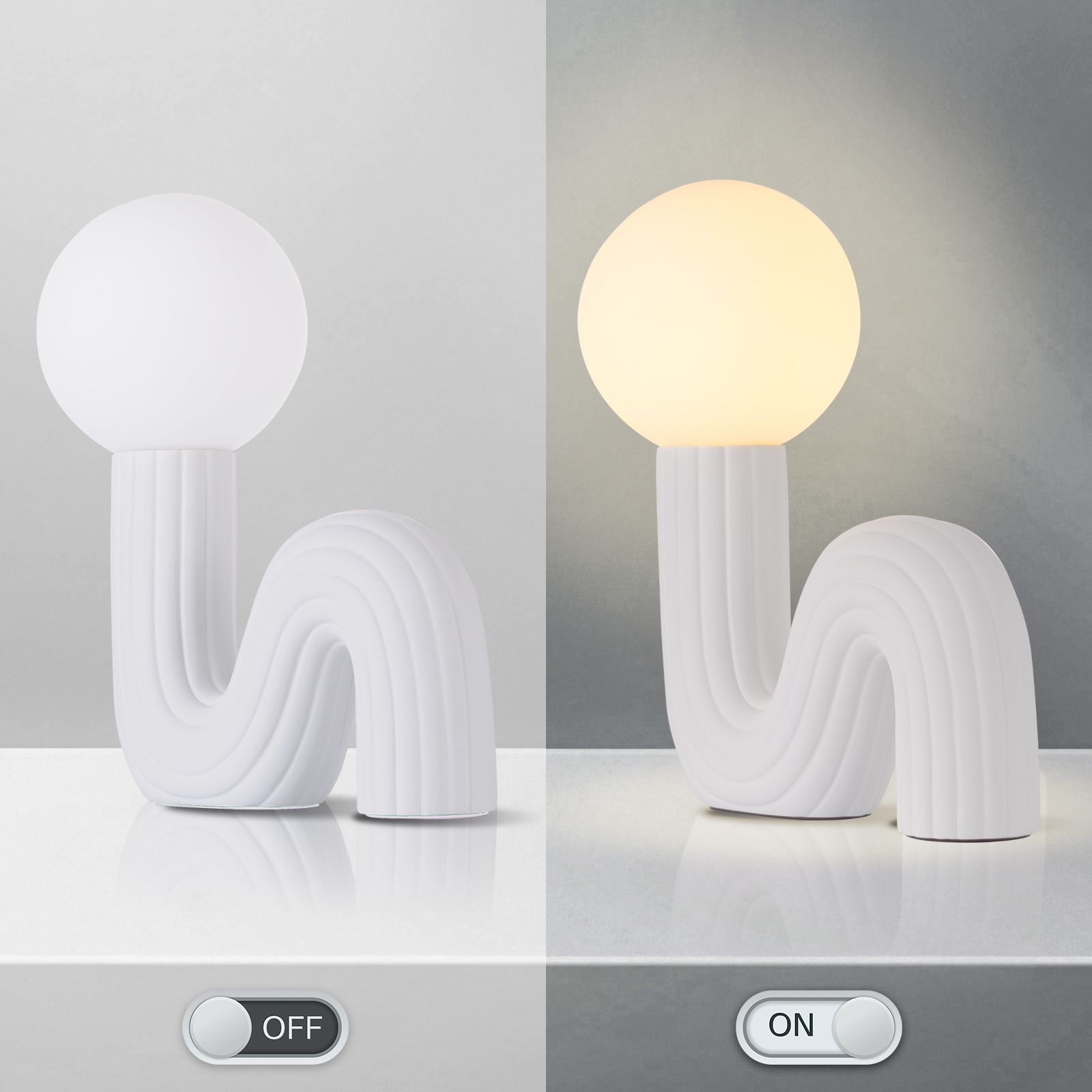 Sculptural Wave Resin Table Lamp with Glass Globe Shade