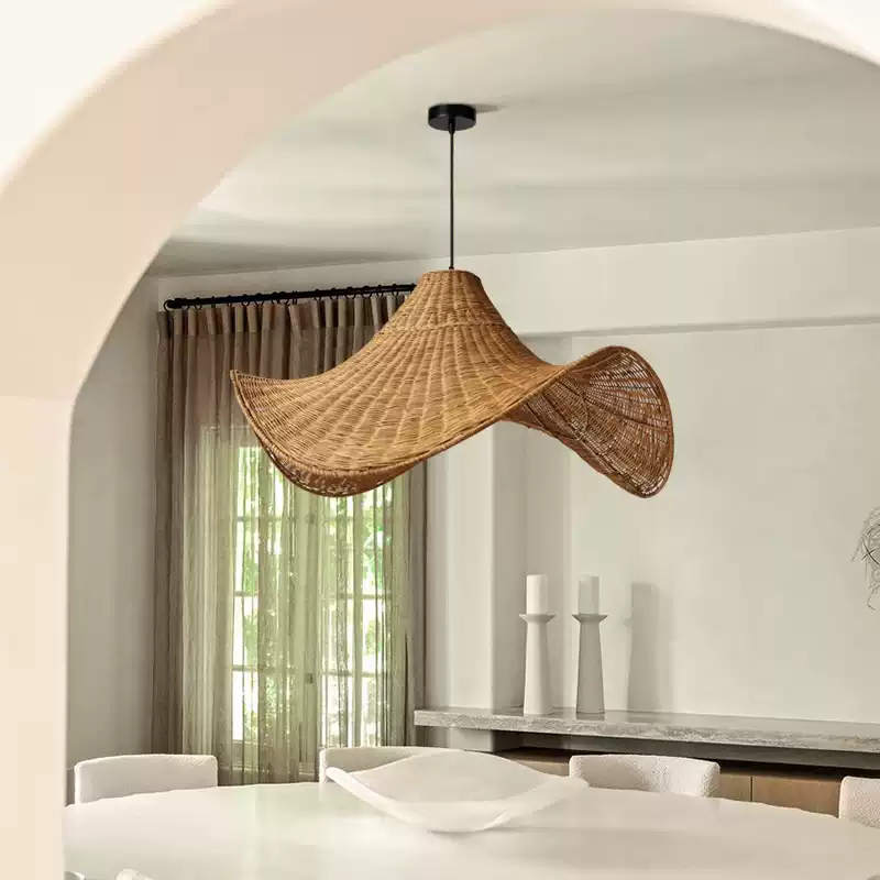 Rattan Weave Creative Art Living Room Light Hat Pendant Light