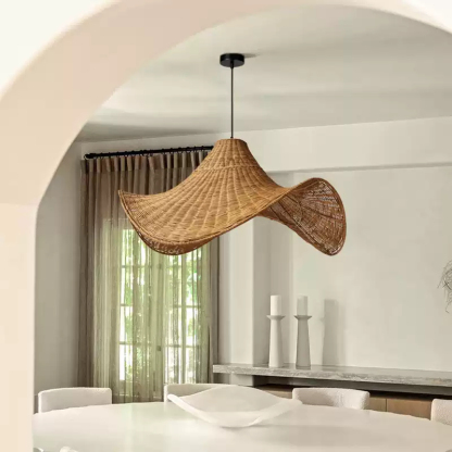 Rattan Weave Creative Art Living Room Light Hat Pendant Light