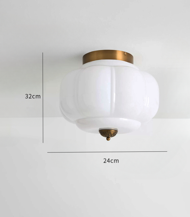 French Glass Vintage Ceiling Light Pumpkin Lantern Lamp