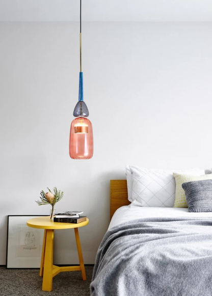 VINTAGE COLORED GLASS PENDANT LIGHT 