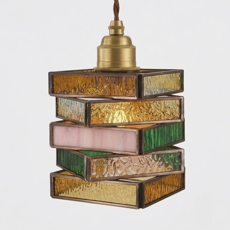Vintage Geometric Stained Glass Pendant Light