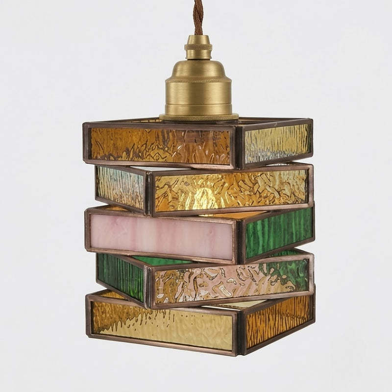 Vintage Geometric Stained Glass Pendant Light