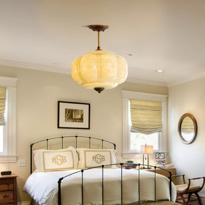 Vortan Antique Brass Green Glass Semi-Flush Mount Pendant Lamp