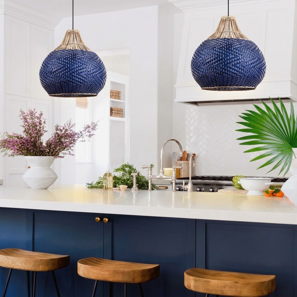 Coastal Woven Blue Pendant Light for Kitchen & Dining Room