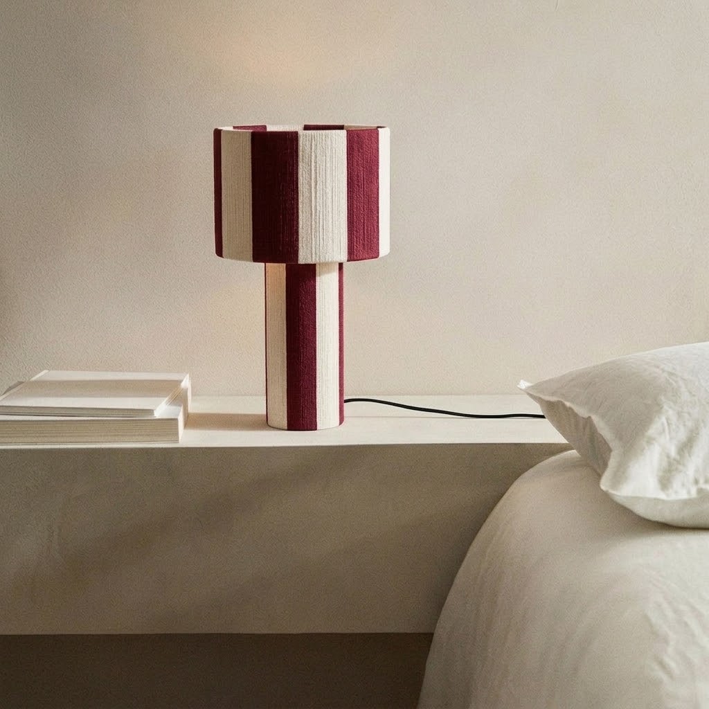 Modern Striped Cotton Cord Table Lamp for Bedroom & Living Room