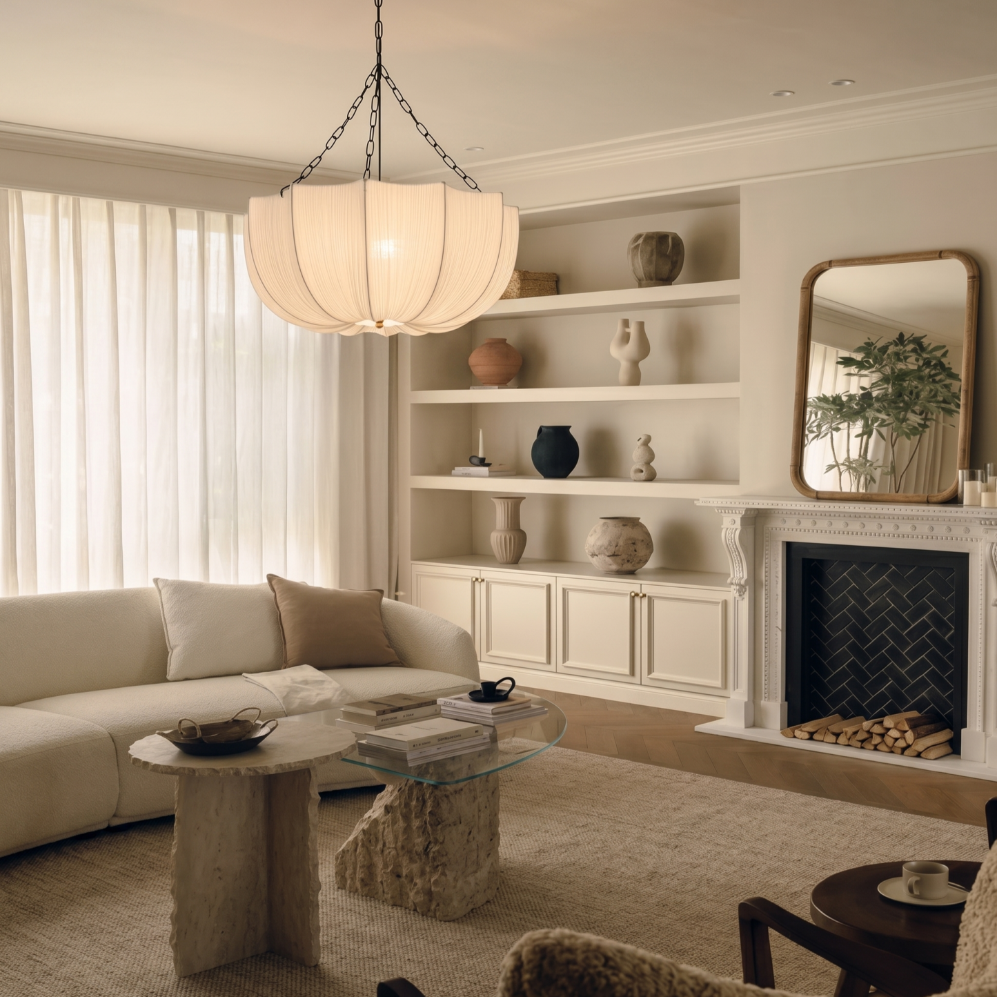 French-style Fabric Pendant Light,Elegant Minimalist Lighting for Living Room and Dining Room