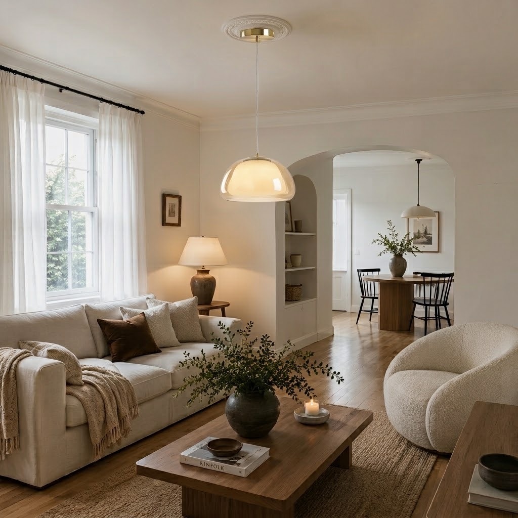 Modern Double Layer Glass Pendant Light Brass Dome Hanging Fixture
