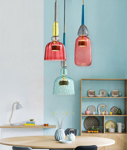 VINTAGE COLORED GLASS PENDANT LIGHT 