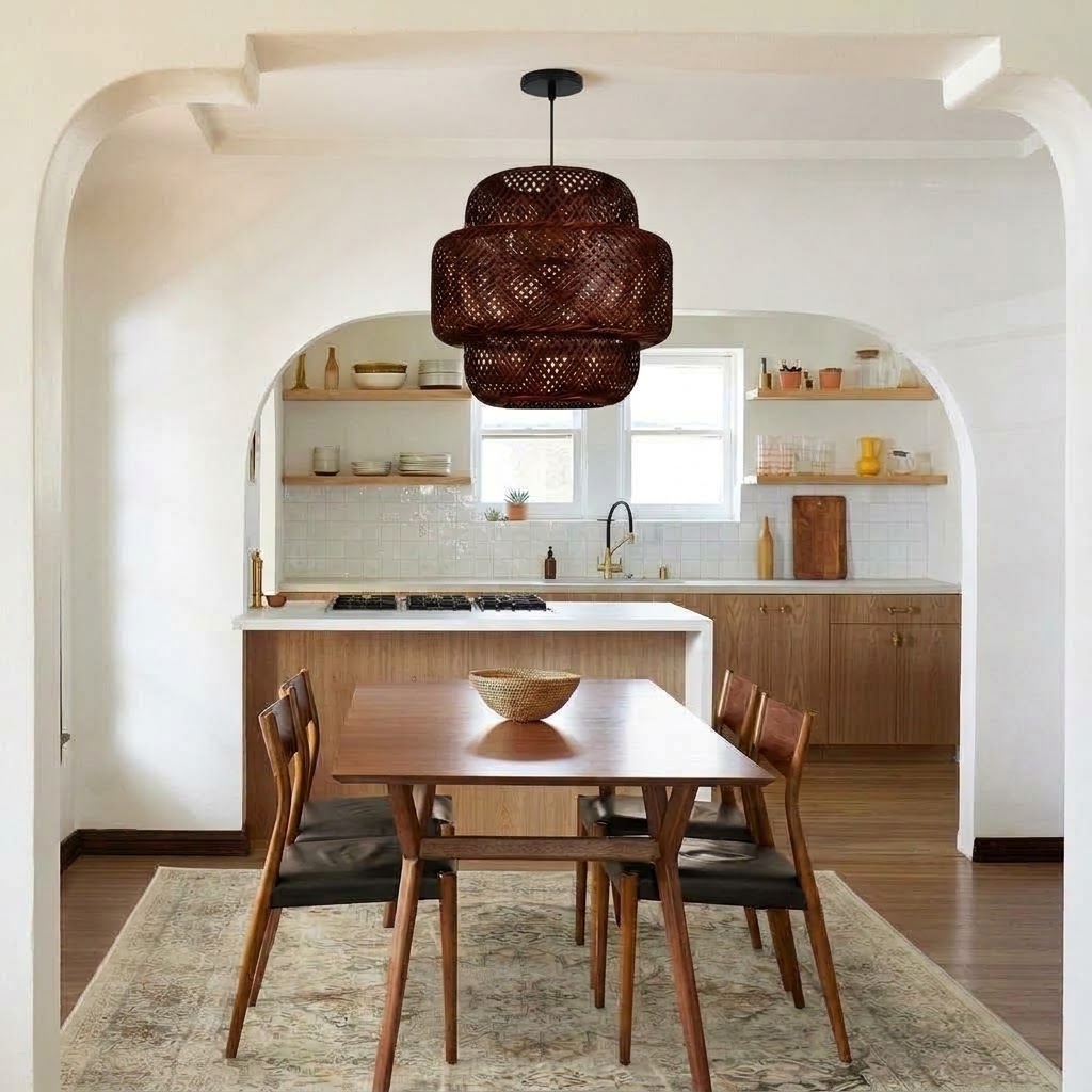 Brown Tiered Bamboo Pendant Light Shade Vintage DIY Lighting Shade