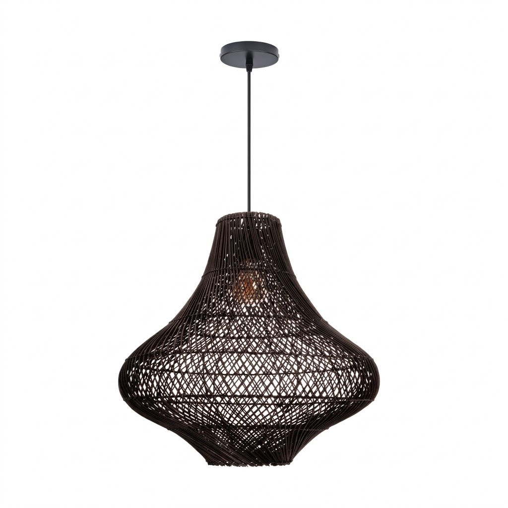 Handwoven Rattan Pendant Light Wabi-Sabi Boho Hanging Lamp