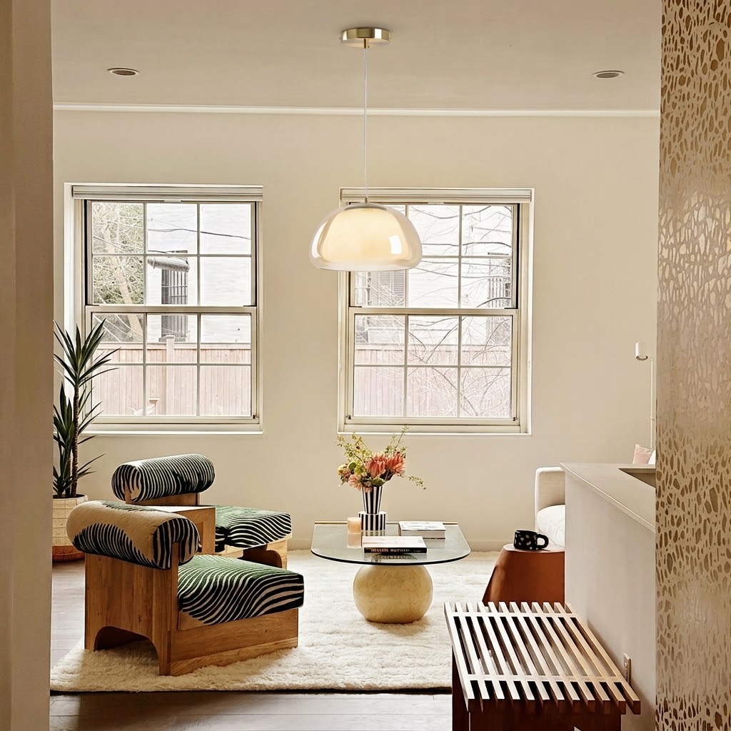 Modern Double Layer Glass Pendant Light Brass Dome Hanging Fixture