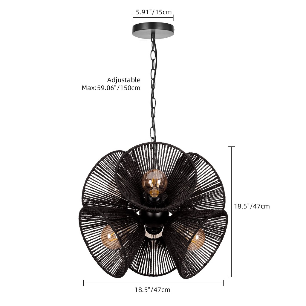Boho Woven Rattan Flower Pendant Light for Dining Room & Kitchen Island