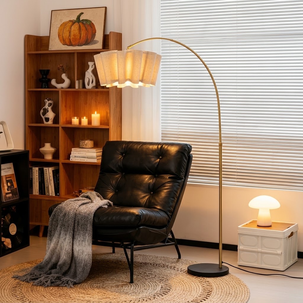 Modern Wavy Pleated Arc Floor Lamp for Living Room & Bedroom