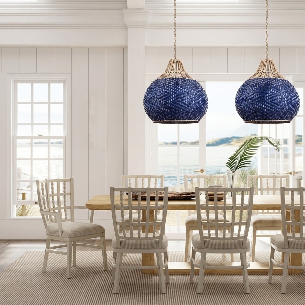 Coastal Woven Blue Pendant Light for Kitchen & Dining Room