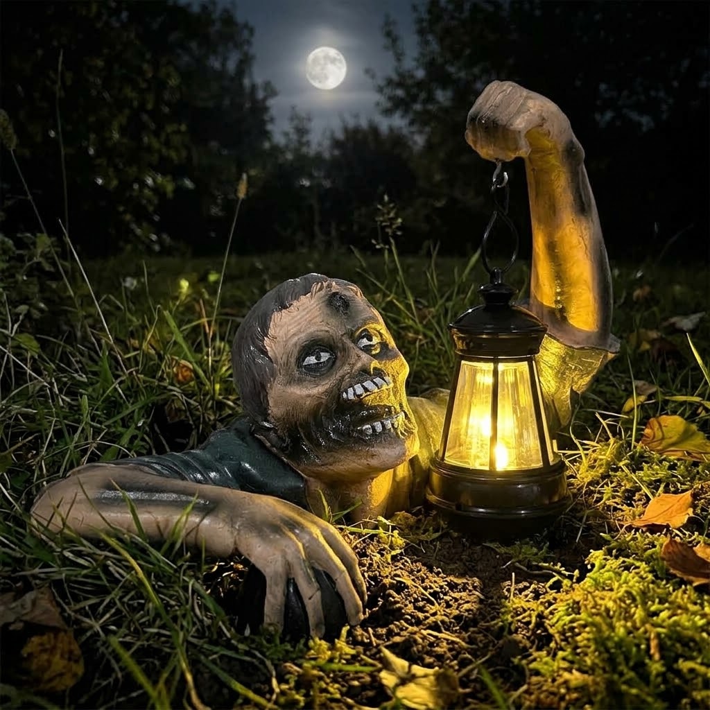 Spooky Crawling Zombie Lantern Statue for Halloween Yard & Garden Decor