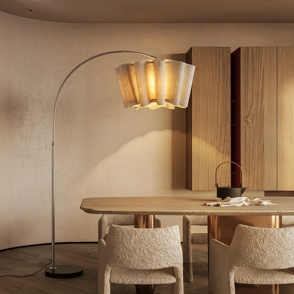 Modern Wavy Pleated Arc Floor Lamp for Living Room & Bedroom