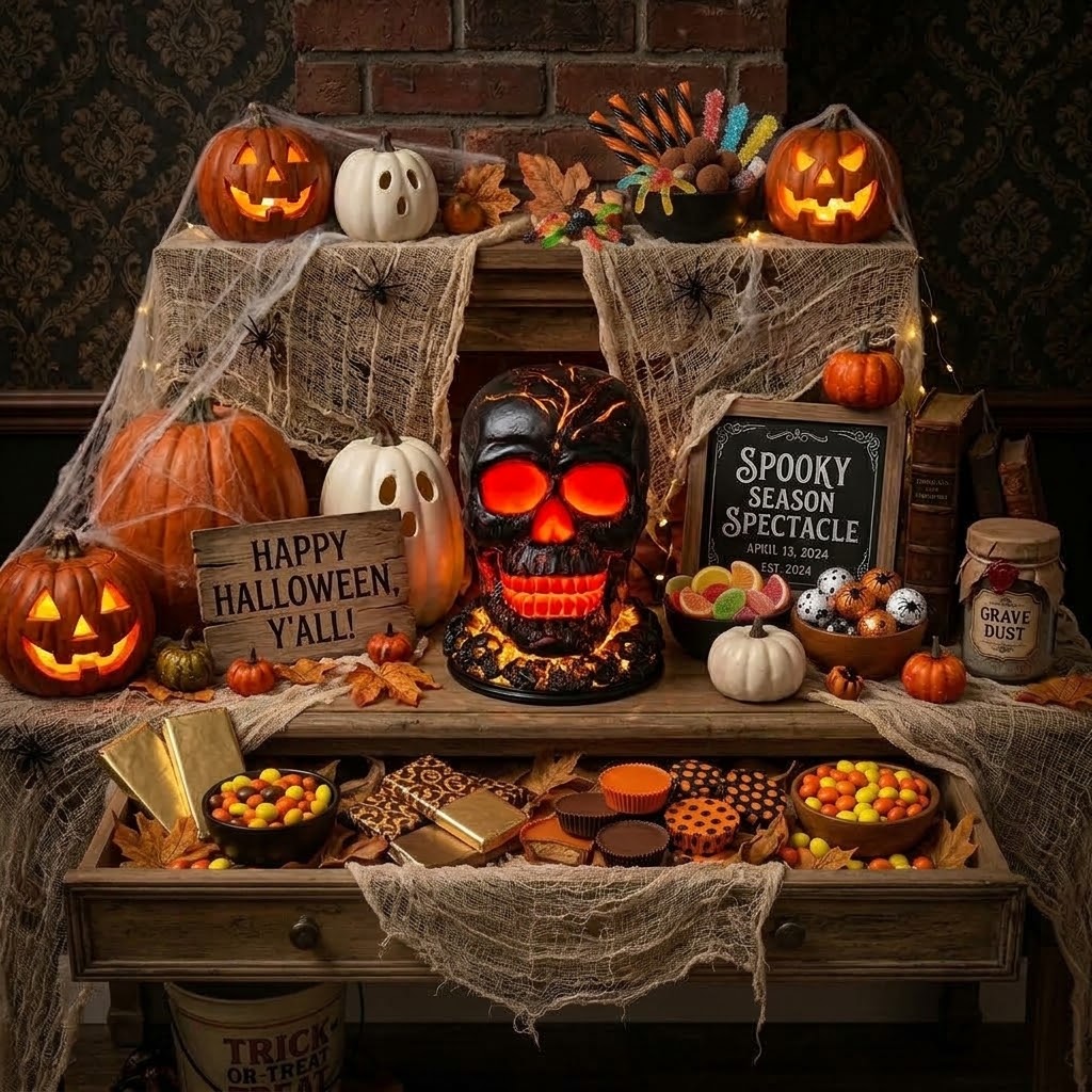 Spooky USB Lava Skull Lamp for Halloween Yard & Garden Decor