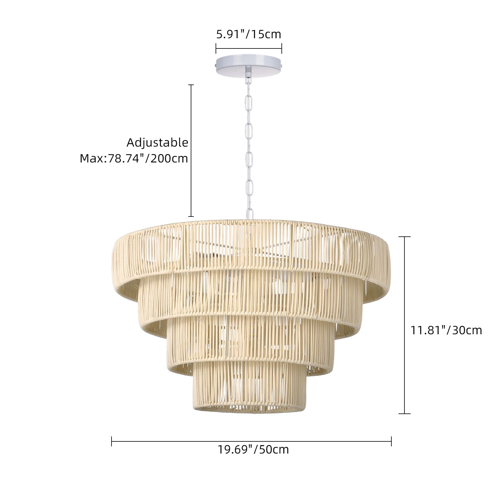 Natural Woven Rattan Tiered Pendant Light for Dining Room