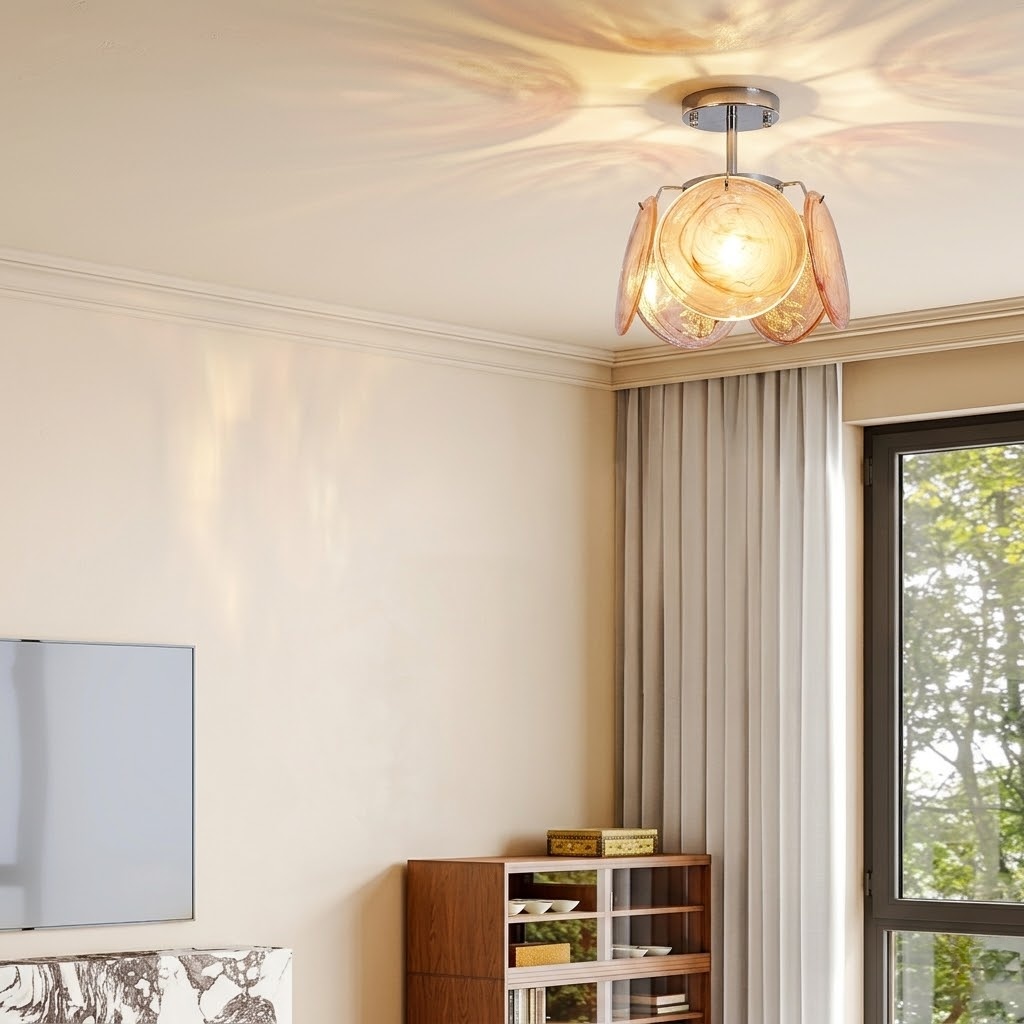 Modern Art Glass Disc Semi-Flush Mount Ceiling Light for Bedroom Hallway Entryway