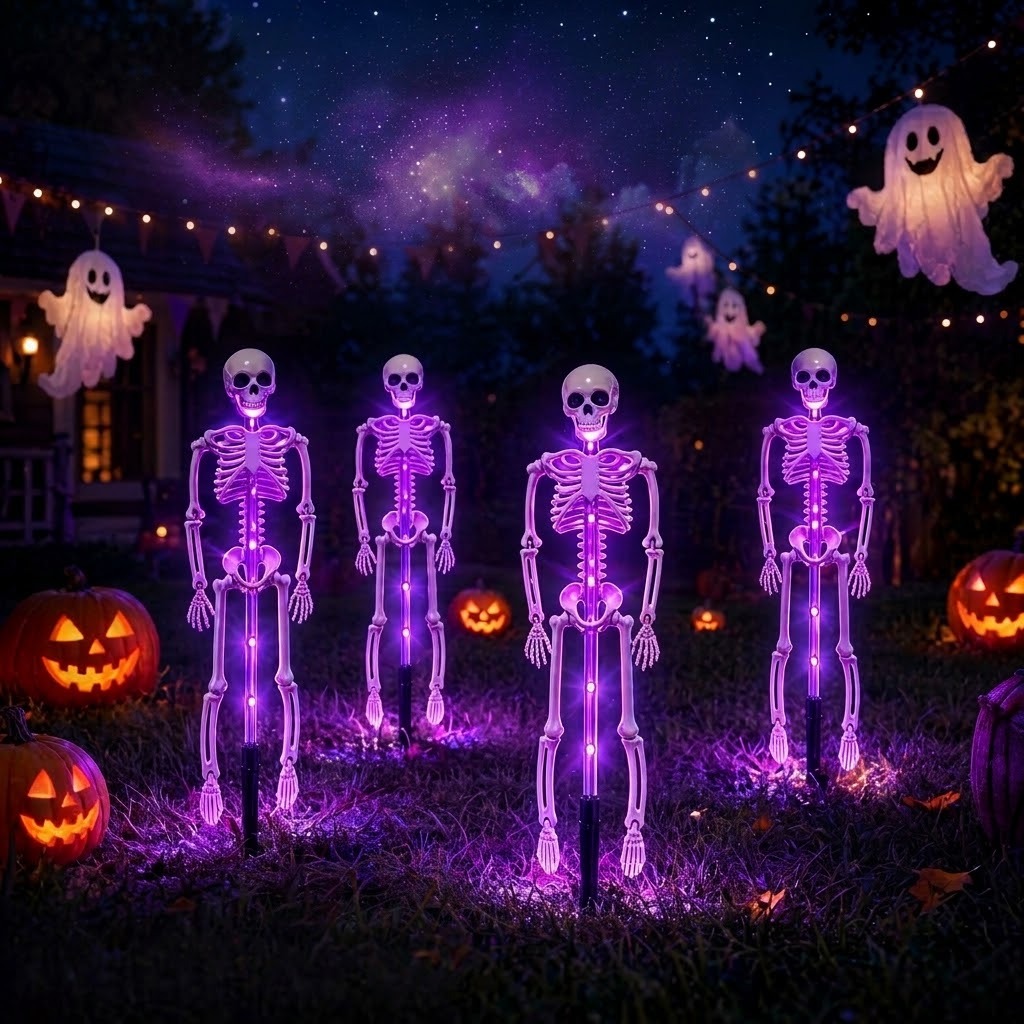 Solar Halloween Skeleton & Bat Stake Lights