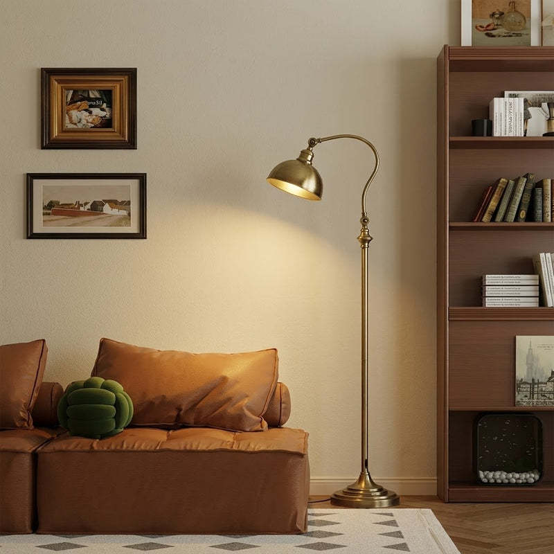 Vintage Adjustable Arc Floor Lamp with Dome Shade for Living Room