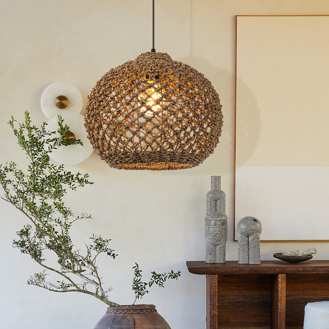 Boho style hollow braided pendant light