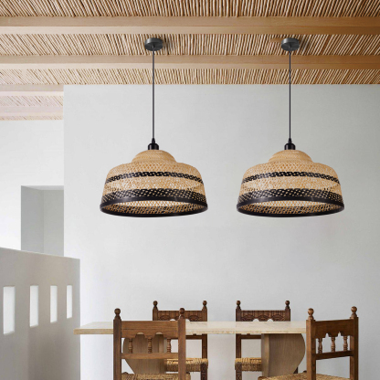 Wabi-sabi style black and natural color bamboo basket pendant lightshade-labpiecesign