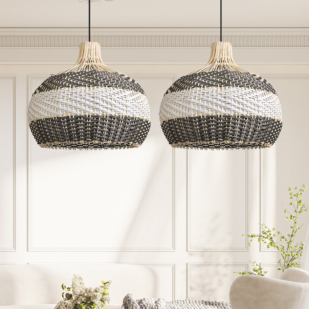 Grey Rattan Pendant Light Woven Rattan Lampshade-labpiecesign