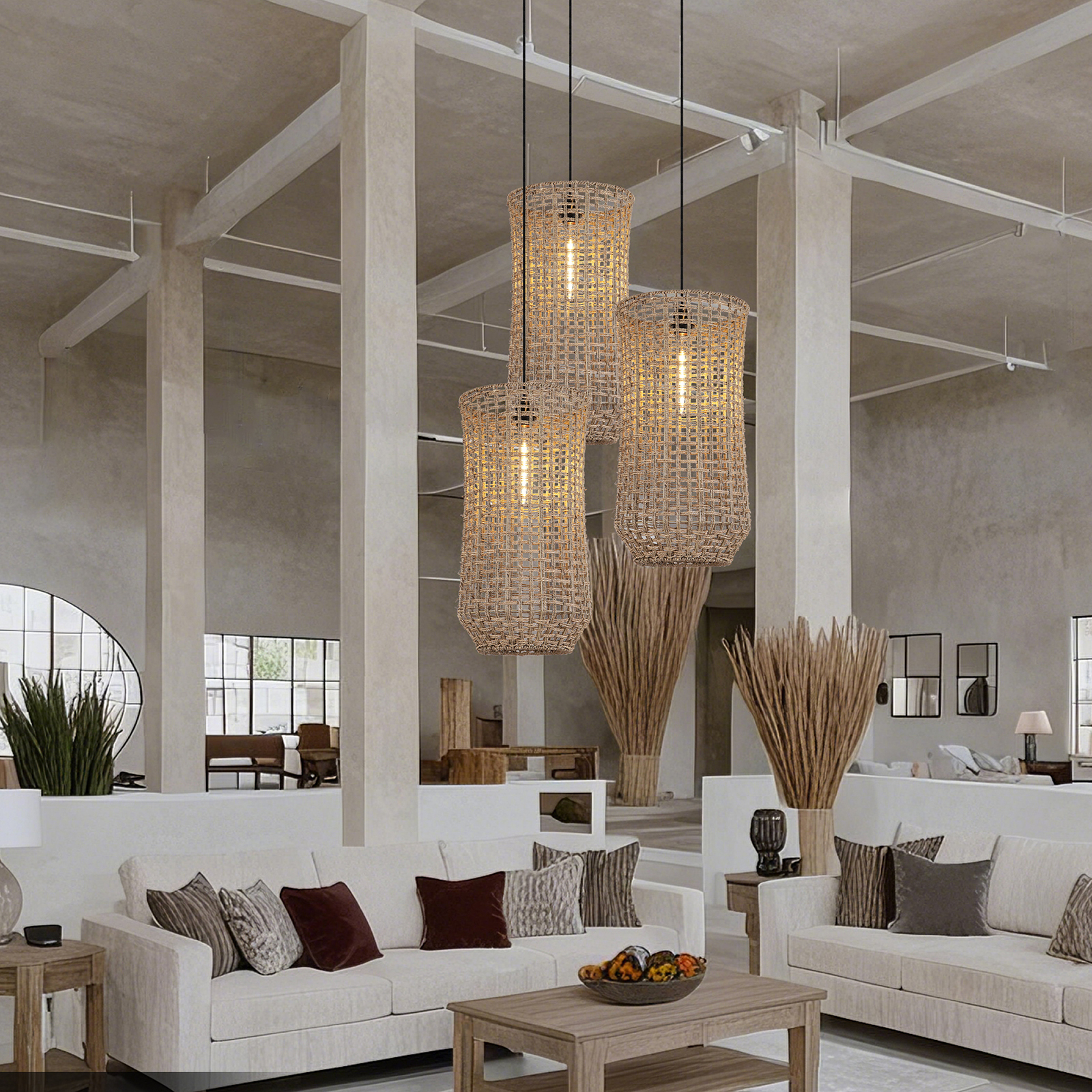 Retro Handmade Rattan Pendant Light for Kitchen Island