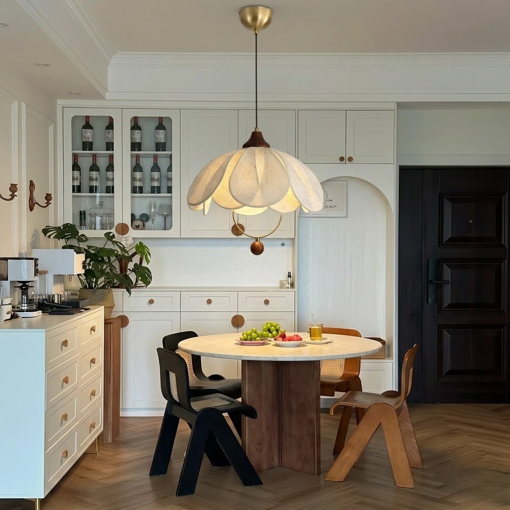 Elegant Floral Fabric Pendant Light for Dining Room