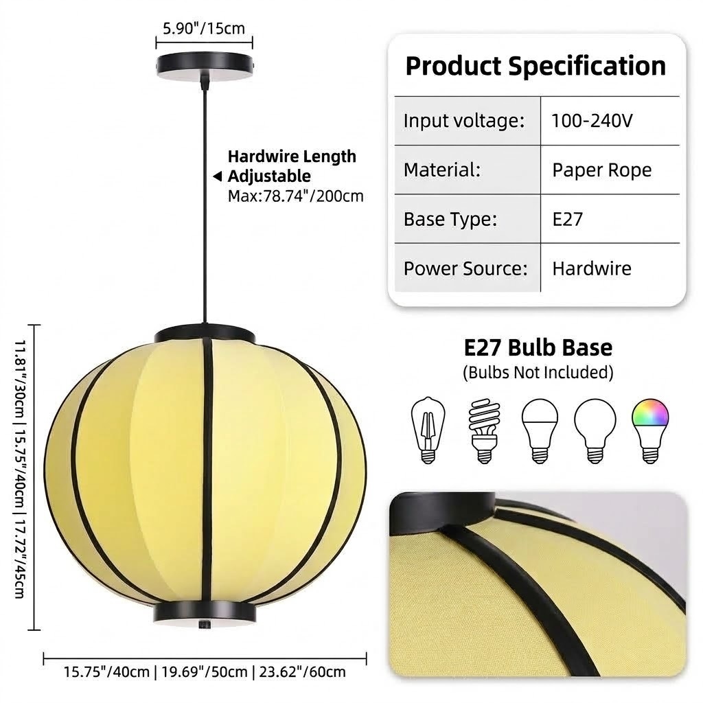 Modern Lantern Fabric Pendant Lamp for Dining Room