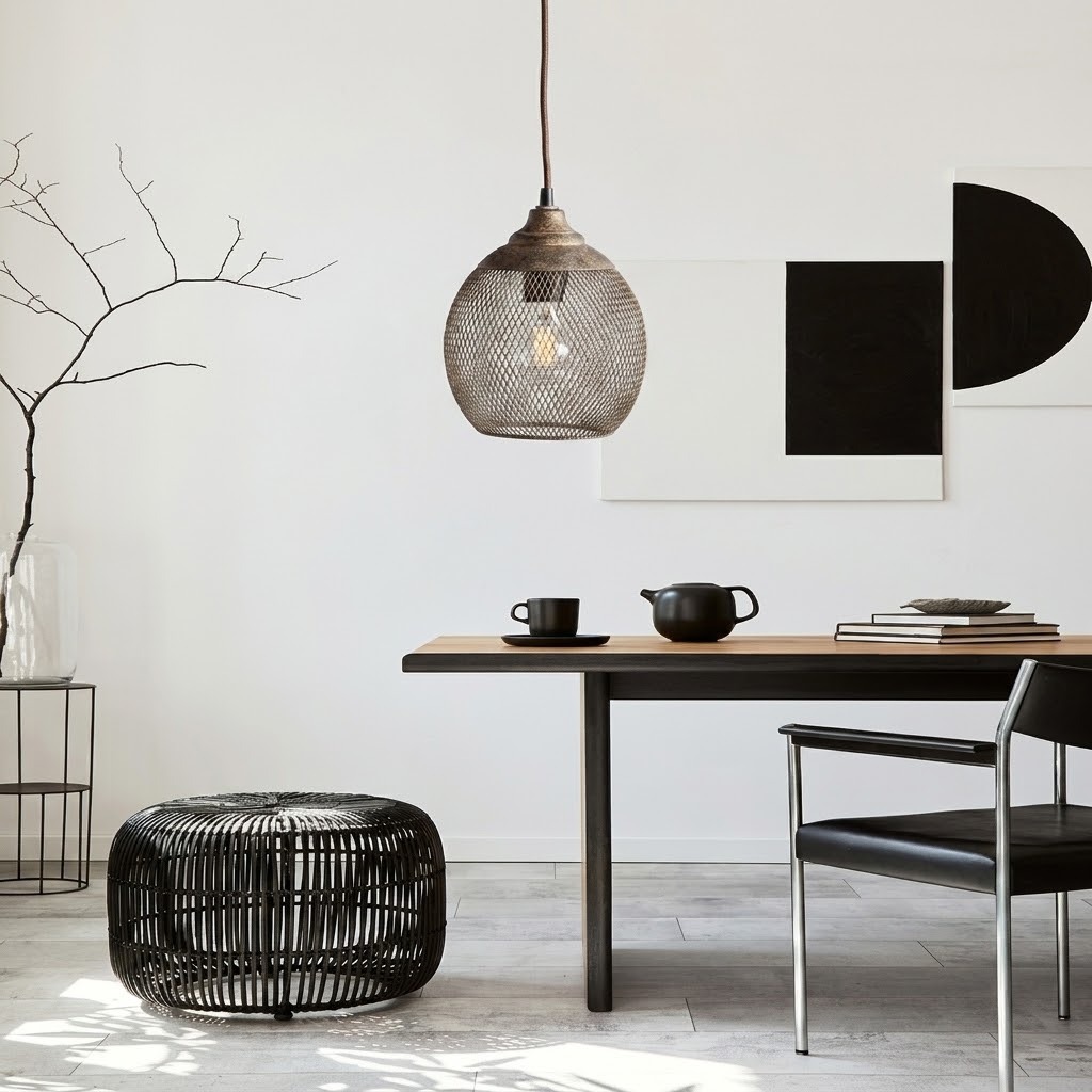 Rustic Woven Metal Pendant Light for Dining Room