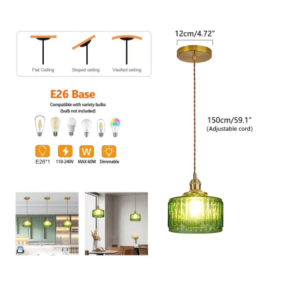 Retro Short Cylinder Wavy Glass Pendant Light