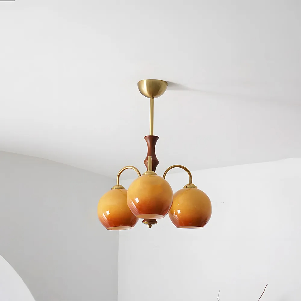Medieval Ball Glass Iron Brown Living Room Chandelier
