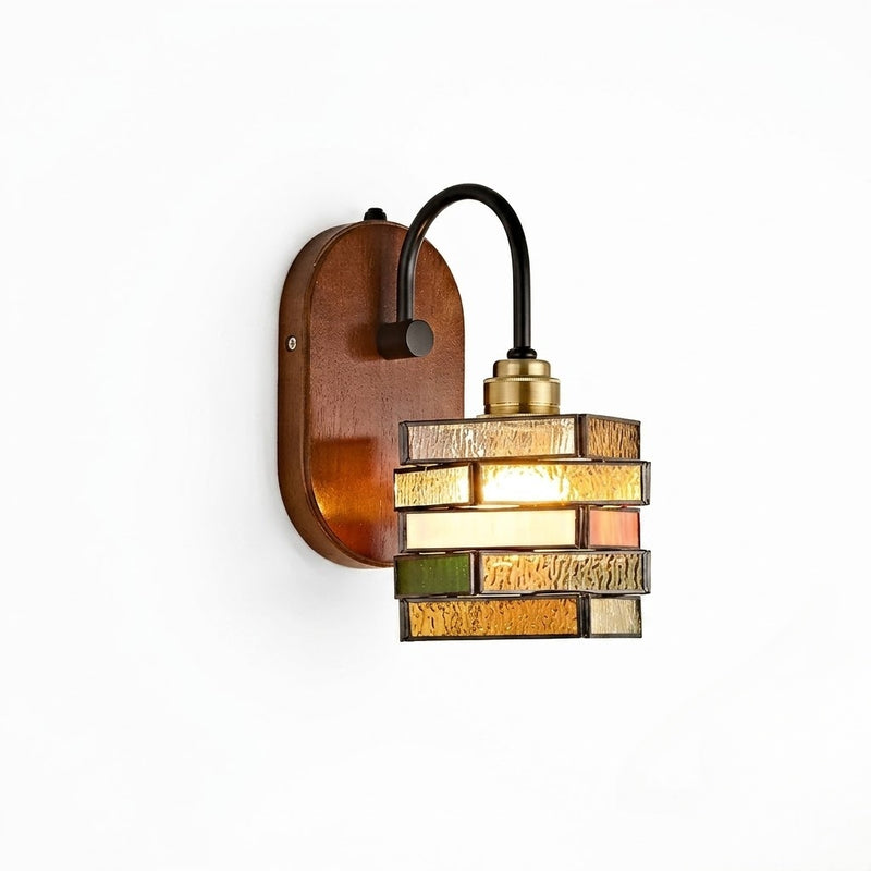 Vintage Geometric Stained Glass Wall Sconce