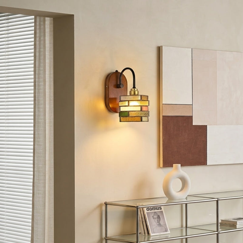 Vintage Geometric Stained Glass Wall Sconce