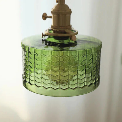 Retro Short Cylinder Wavy Glass Pendant Light