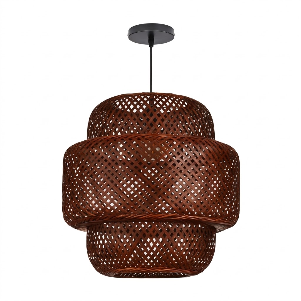 Brown Tiered Bamboo Pendant Light Shade Vintage DIY Lighting Shade