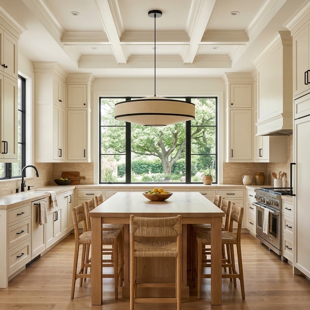 Japandi Fabric Drum Pendant Light Modern Linen Chandelier