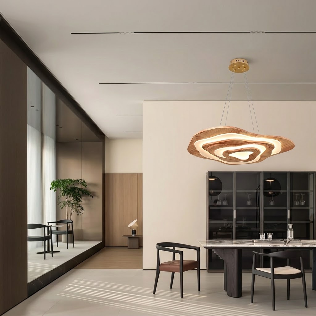 Modern Sculptural Wood LED Pendant Light for Dining Room