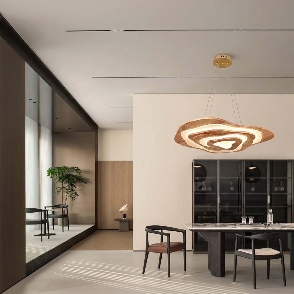 Modern Sculptural Wood LED Pendant Light for Dining Room