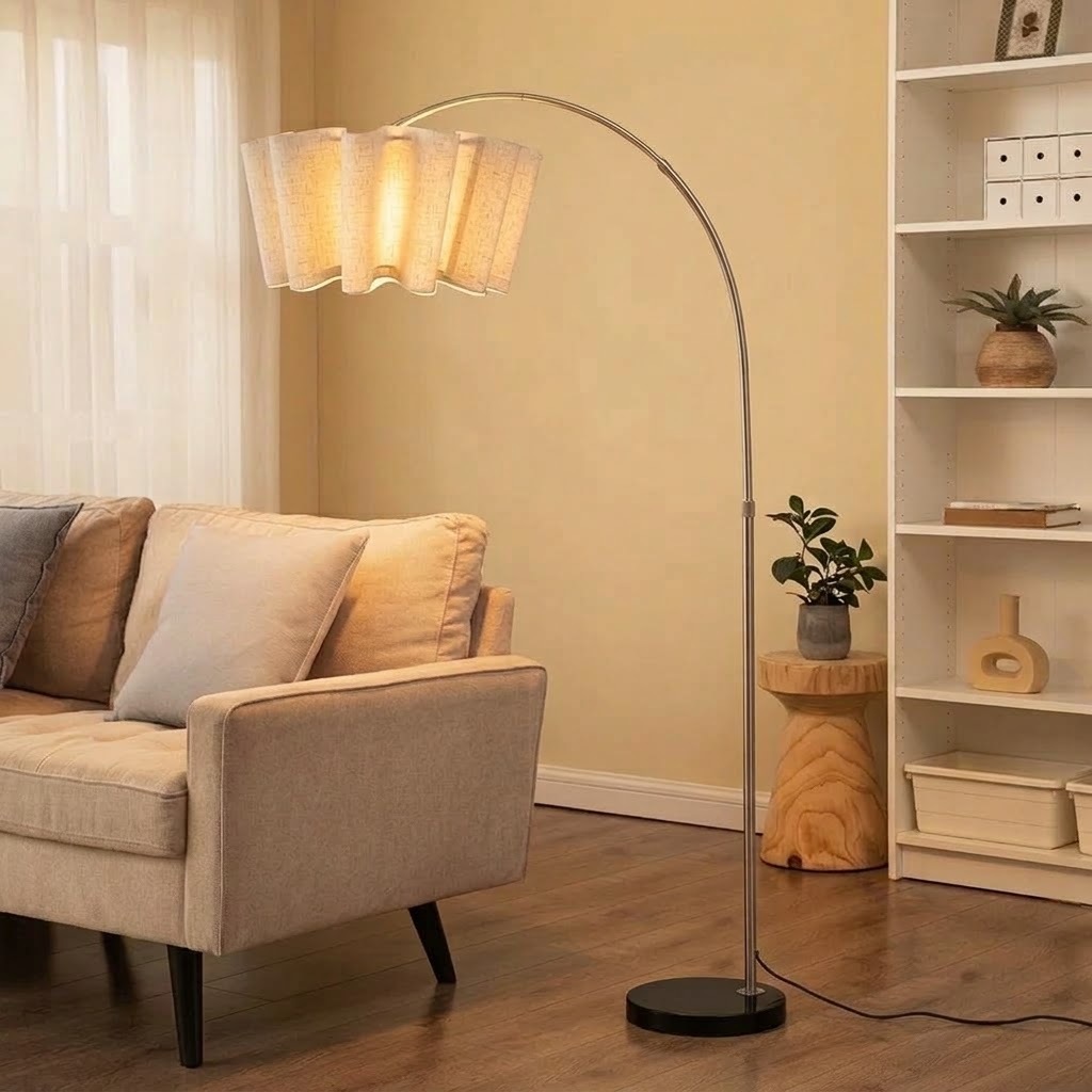 Modern Wavy Pleated Arc Floor Lamp for Living Room & Bedroom